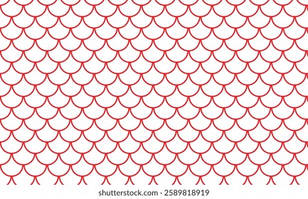 Abstract Red and White Scales Pattern with Repetitive Curved Lines Creating a Traditional and Geometric Design