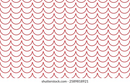 Abstract Red and White Scales Pattern with Repetitive Curved Lines Creating a Traditional and Geometric Design