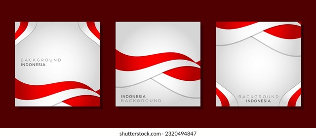 abstract red and white square social media background Indonesian flag decoration