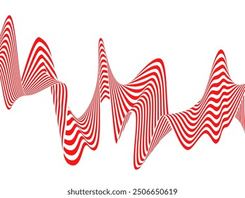 Abstract red white striped wave illusion. Vector design element.