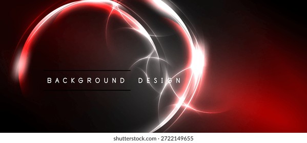 Resumos vermelhos, brancos. Fluxos de energia dinâmicos, criando um design de fundo moderno. O espaço escuro enfatiza os efeitos de luz brilhante.
