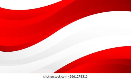 Fundo abstrato de ondas vermelhas e brancas. Tema de cor da bandeira indonésia moderna. Bandeiras perfeitas para o Dia da Independência, cartazes de celebração patriótica, eventos nacionais, cabeçalhos na web e muito mais