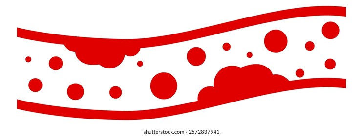Abstract red and white wavy design with circular and bubble-like shapes. Minimalistic geometric illustration