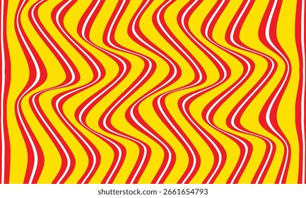 abstract red white wavy line pattern on yellow suitable for background.