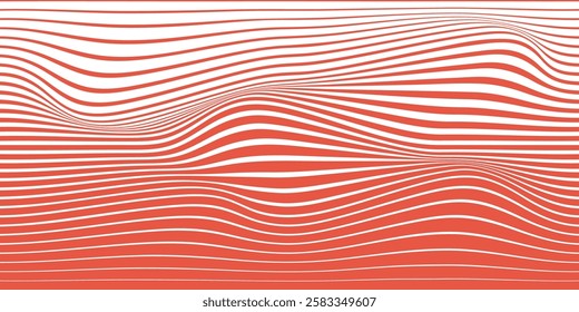 Abstract Red and White Wavy Lines Banner in Minimalist Style. Vibrant minimalist artwork featuring fluid red wavy lines contrasting with a white background, creating a visually appealing abstract 