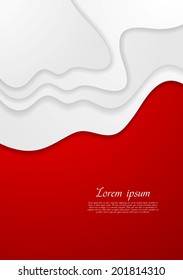 Abstract red and white wavy vector background