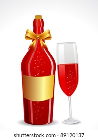 abstract red wine bottle with glass vector illustration