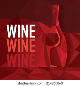 Abstract Red Wine Concept. Wine bottle and glass integrated into colorful background pattern. Text and illustration on separate layers. Fully scalable vector illustration.