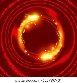 Abstract Red wonderful swirling backdrop with light effect and space for text. Vortex, swirl, ripple. Abstract Spiral Background. Red Metallic Rotating Hypnotic Pattern. Futuristic background. Vector