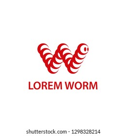 Abstract red worm character look like the letter W. Worm logo template for live food or fish bait.
