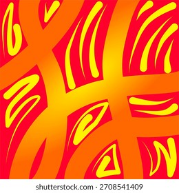 Abstractas obra de arte roja y amarilla con líneas curvas y Formas en capas, creando un patrón visual vibrante, enérgico y dinámico