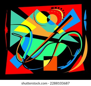Arrière-plan rouge abstrait jaune, formes géométriques et courbes élégantes, style d'art expressionniste