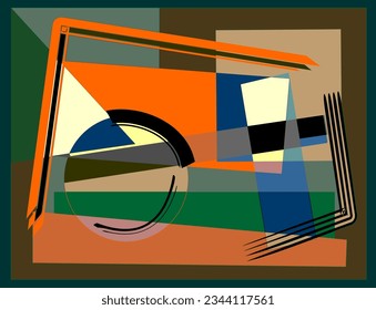 Abstract red yellow  background ,fancy  geometric and curved  shapes , expressionism art style