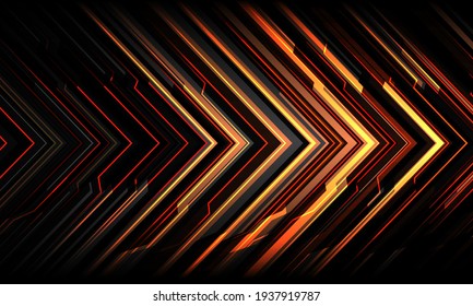 Abstract red yellow black arrow line circuit light cyber geometric technology futuristic direction design modern background vector illustration.