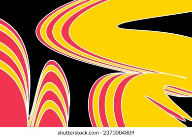 Abstract red yellow groovy hippie background. Psychedelic wavy swirl 90s design. Vector illustration
