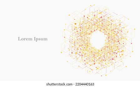 abstract red yellow hexagon, network image, geometric background, scientific technology, futuristic concept