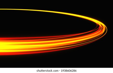 Abstract red yellow light curve high speed dynamic motion on black background vector illustration.