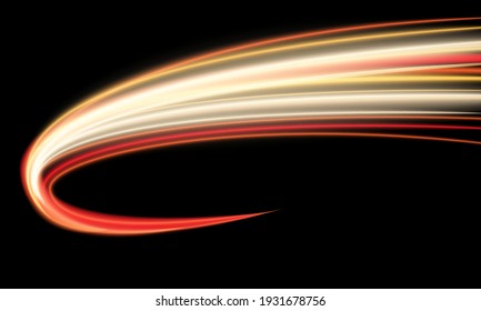 Abstract red yellow light high speed dynamic on black background vector illustration. 