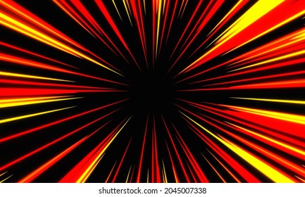 Abstract red yellow light speed zoom on black background technology vector illustration.