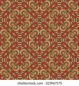Abstract red and yellow ornament, vector seamless pattern