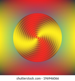 Abstract red and yellow rotating disc on a gradient background