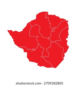 Mapa Abstractas Rojo de Zimbabue con Ciudades