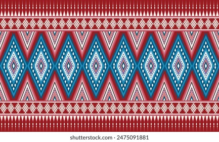 abstracto rojo, azul, color crema, arte étnico. patrón sin fisuras en tribal, bordado popular y estilo mexicano.
Arte geométrico azteca ornamento print.Design para alfombra,cover.Fondo de pantalla,envoltura,tela,ropa.