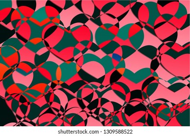 Abstract red-green multicolored background with hearts. Pattern. Vector illustration EPS 10.