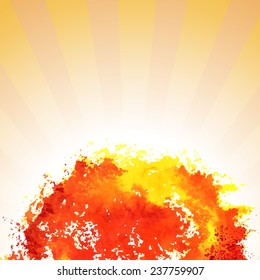 Abstract red-orange grunge vivid watercolor background like as sunrise or sunset. Vector eps10