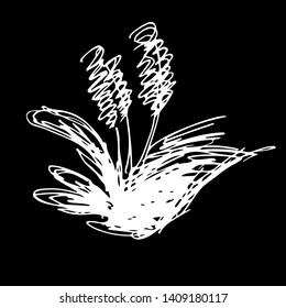 Abstract reed branch outline icon isolated on black background. Creative luxury fashion logotype concept icon. Hand Drawn vector illustration. Reed logo