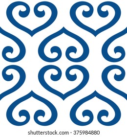 Abstract reflected hearts pattern seamless vector background tile
