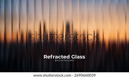 Abstract refracted glass effect background showing blurred city skyline with warm sunset colors. Modern design wallpaper for digital art texture.