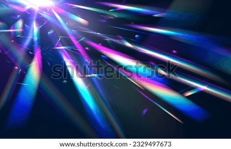 Abstract refraction glow effect on black background. Set Rainbow crystal light leak flare reflection effect. Transparent refraction elements.	