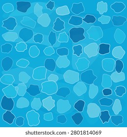 abstract and refreshing background featuring a mosaic of irregular, organic shapes in varying shades of cool blue. This vibrant and dynamic pattern evokes the feeling of ice shards, water reflections, or polished sea glass, creating a serene and modern aesthetic. The design is versatile, perfect for digital presentations, website backgrounds, product packaging, textile prints, or any project requiring a clean, contemporary, and visually engaging backdrop. Its soothing color palette and fluid forms make it ideal for themes related to nature, tec