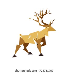 Abstract Reindeer image composed of triangles isolated on white background. Vector illustration. Wild animal symbol. Logo element: wild deer, stag, elk, moose, antlers, wildlife