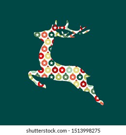 Abstract Reindeer With Pattern Of Baubles Star Dark Green