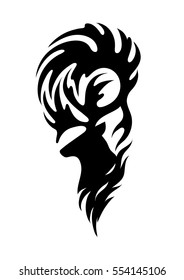 Abstract reindeer silhouette isolated on white background. Can be used as blackwork tattoo art, print or t-shirt design