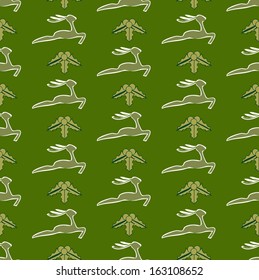 Abstract reindeers and holly Christmas background