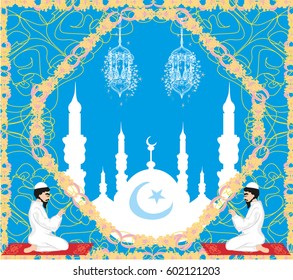 Abstract religious card - muslim man praying 