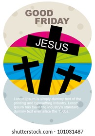 Abstract religious colorful background for good friday with three black crosses.