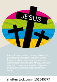 Abstract religious colorful background for good friday with three black crosses.
