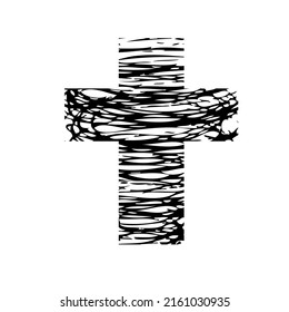 Abstract religious cross from doodle lines. Vector illustration