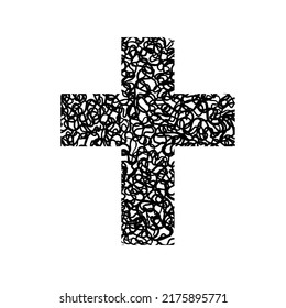 Abstract religious cross from doodle lines. Vector illustration