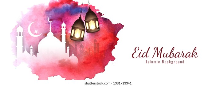 Abstract religious Eid Mubarak banner design vector