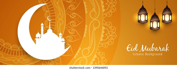 Abstract religious Eid Mubarak banner design vector