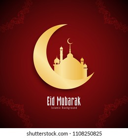 Abstract religious Eid Mubarak Islamic background with golden moon