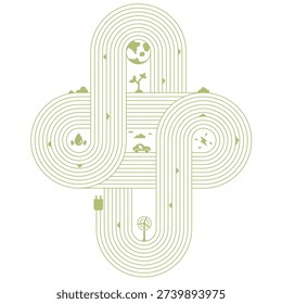Abstract renewable energy flow illustration showing circular economy, clean power, and sustainability systems. Modern minimal design for green business and energy transition. Vector eps 10