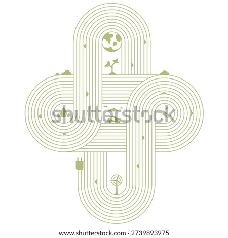 Abstract renewable energy flow illustration showing circular economy, clean power, and sustainability systems. Modern minimal design for green business and energy transition. Vector eps 10