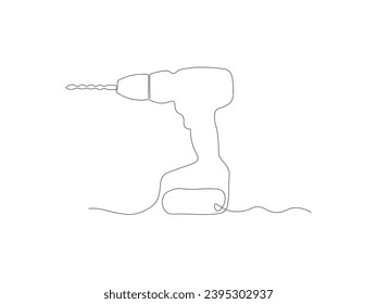 herramienta de reparación abstracta, taladro, esbozo continuo de dibujo manual de una línea