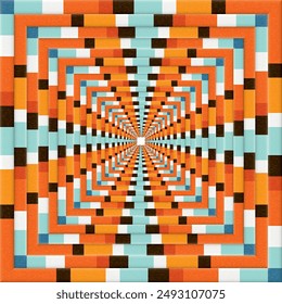 Abstract repeat of 3D colorful pallettes retro style rough texture square border background graphic illustration.